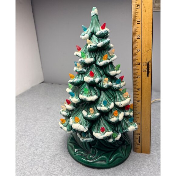 Vintage Ceramic Christmas Tree with Base & Lights 12" tall - Picture 6 of 10